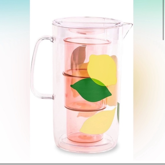 🍋 Kate Spade NY - Acrylic Lemon Pitcher & Set of 2 Cups 🍋 - Picture 2 of 12